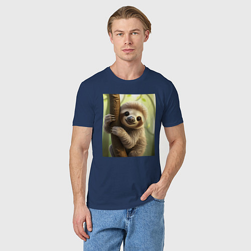 Мужская футболка Ленивец в лесу / Тёмно-синий – фото 3