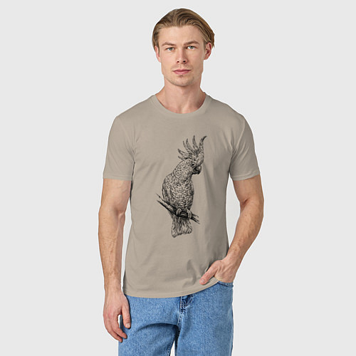 Мужская футболка Попугай какаду на ветке / Миндальный – фото 3