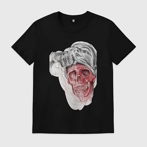 Мужская футболка Человеческая маска на черепе - скетч / Черный – фото 1