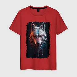 Футболка хлопковая мужская Психоделический волк, цвет: красный