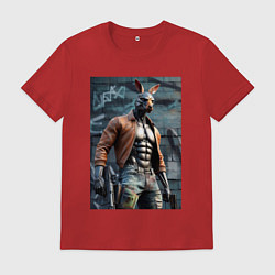 Футболка хлопковая мужская Kangaroo warrior with a gun - ai art, цвет: красный