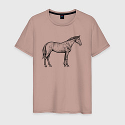 Футболка хлопковая мужская Лошадь стоит в профиль, цвет: пыльно-розовый