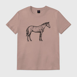 Футболка хлопковая мужская Лошадь стоит в профиль, цвет: пыльно-розовый