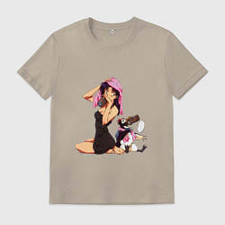 Футболка хлопковая мужская Мисато и Пен-Пен, цвет: миндальный