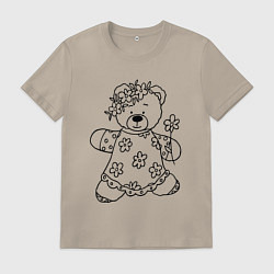 Футболка хлопковая мужская Мишка с ромашками - раскраска, цвет: миндальный