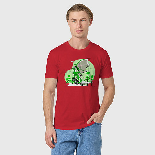 Мужская футболка Зелёный дракон на скале 2024 / Красный – фото 3