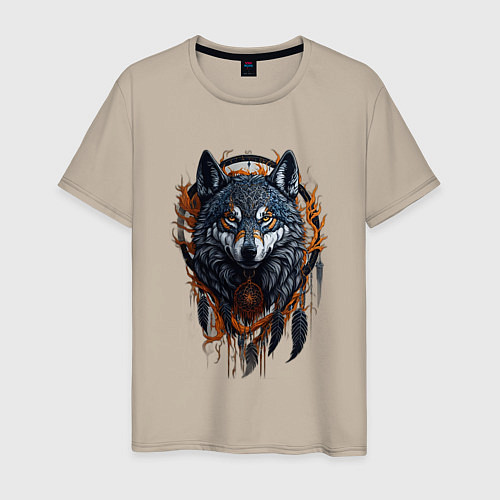 Мужская футболка Волк и ловец снов / Миндальный – фото 1