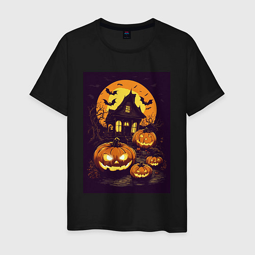 Мужская футболка Хэллоуин - Джек фонарь / Черный – фото 1