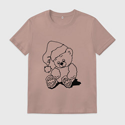 Футболка хлопковая мужская Мишка игрушечный в колпаке деда Мороза - раскраска, цвет: пыльно-розовый