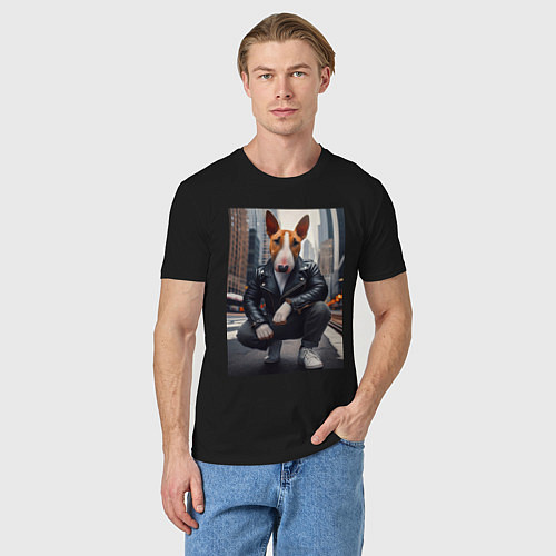 Мужская футболка Булли на улице Нью-Йорка - нейросеть / Черный – фото 3