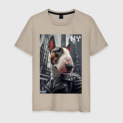 Футболка хлопковая мужская Dude bull terrier in New York - ai art, цвет: миндальный