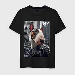 Футболка хлопковая мужская Dude bull terrier in New York - ai art, цвет: черный