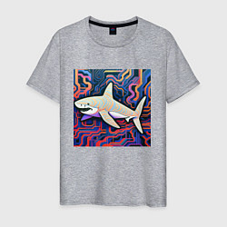 Футболка хлопковая мужская Акула абстракция, цвет: меланж