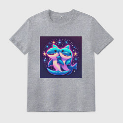 Футболка хлопковая мужская Дружные акулы, цвет: меланж