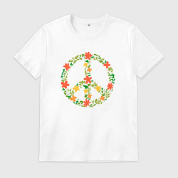 Футболка хлопковая мужская Хиппи Пацифик цветочный оранжево желтый, цвет: белый