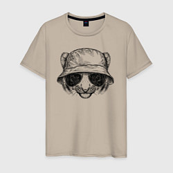 Футболка хлопковая мужская Тигрёнок в панаме, цвет: миндальный