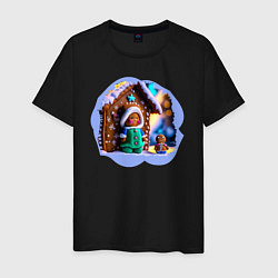 Футболка хлопковая мужская Пряничный домик для сладких, цвет: черный