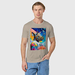 Футболка хлопковая мужская Инопланетная носорожка - фантазия, цвет: миндальный — фото 2