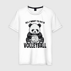 Футболка хлопковая мужская Panda volleyball, цвет: белый