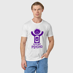 Футболка хлопковая мужская Cute but psycho inscription, цвет: белый — фото 2