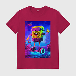 Футболка хлопковая мужская Sponge Bob on a gyro scooter - ai art, цвет: маджента