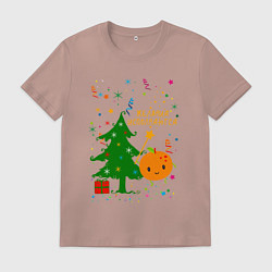 Футболка хлопковая мужская Новогодняя мандаринка, цвет: пыльно-розовый