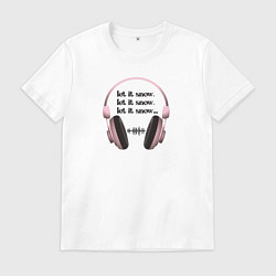 Футболка хлопковая мужская Let it snow наушники, цвет: белый