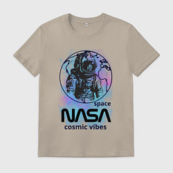 Футболка хлопковая мужская Космонавт nasa, цвет: миндальный