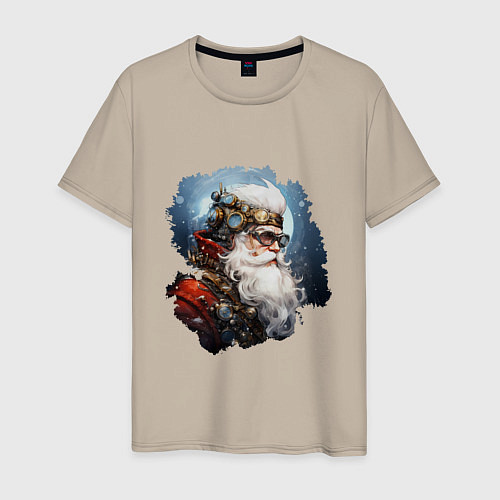 Мужская футболка Санта Клаус стимпанк / Миндальный – фото 1
