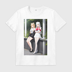 Футболка хлопковая мужская Аниме девушки в полный рост, цвет: белый