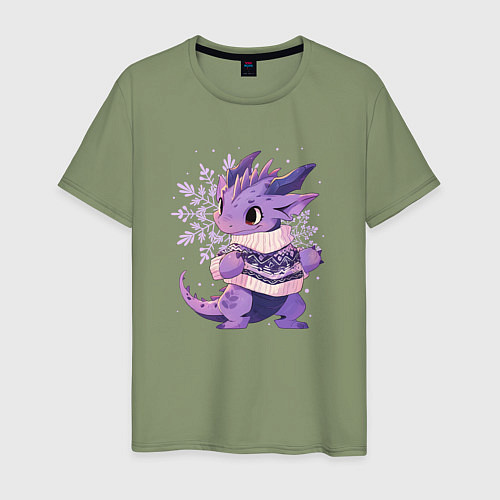 Мужская футболка Фиолетовый дракон в свитере / Авокадо – фото 1