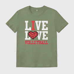 Футболка хлопковая мужская Жить и любить волейбол, цвет: авокадо
