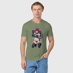 Футболка хлопковая мужская Макима милый котик, цвет: авокадо — фото 2