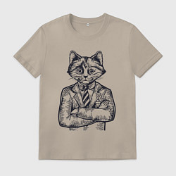 Футболка хлопковая мужская Кот начальник, цвет: миндальный