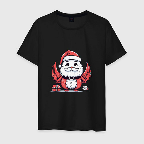 Мужская футболка Дракон дед Мороз или Санта Клаус / Черный – фото 1