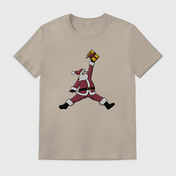 Футболка хлопковая мужская Jumping Santa, цвет: миндальный