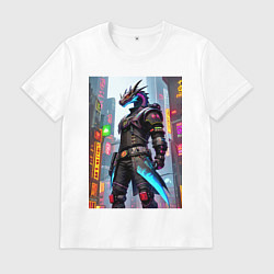 Футболка хлопковая мужская Крутой дракон - киберпанк, цвет: белый