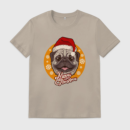 Мужская футболка Санта мопс / Миндальный – фото 1