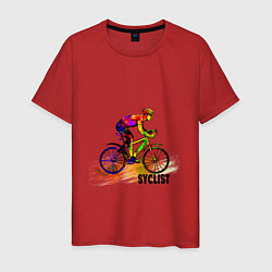 Футболка хлопковая мужская Велосипедист спортсмен, цвет: красный