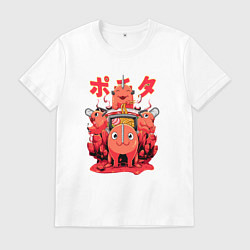 Футболка хлопковая мужская Почита демон бензопила, цвет: белый