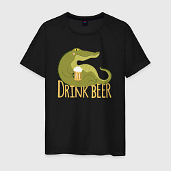Футболка хлопковая мужская Крокодил пьёт пиво, цвет: черный