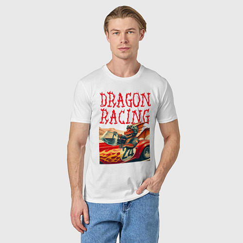 Мужская футболка Dragon cool racer - ai art / Белый – фото 3