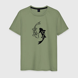 Футболка хлопковая мужская Японские карпы Инь и Янь, цвет: авокадо