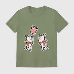 Футболка хлопковая мужская Котики и подарок, цвет: авокадо