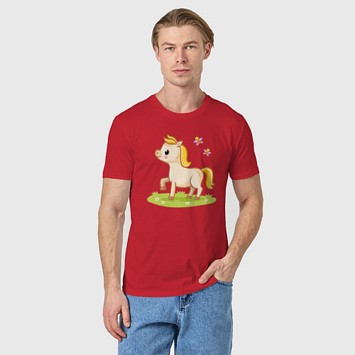 Мужская футболка Лошадка на лугу / Красный – фото 3