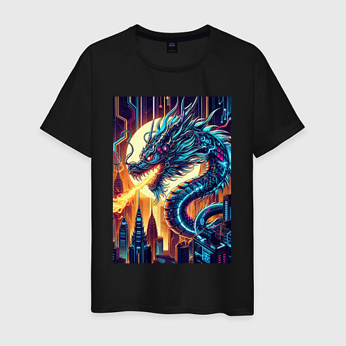 Мужская футболка New year dragon - neon / Черный – фото 1