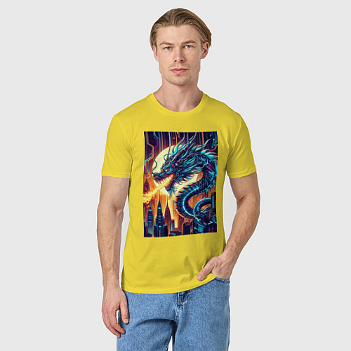 Мужская футболка New year dragon - neon / Желтый – фото 3