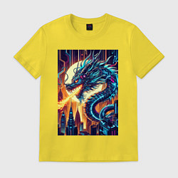 Футболка хлопковая мужская New year dragon - neon, цвет: желтый