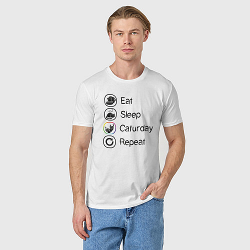 Мужская футболка Eat sleep caturday / Белый – фото 3