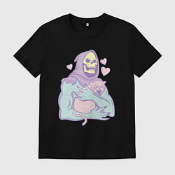 Футболка хлопковая мужская Скелетор с котом, цвет: черный